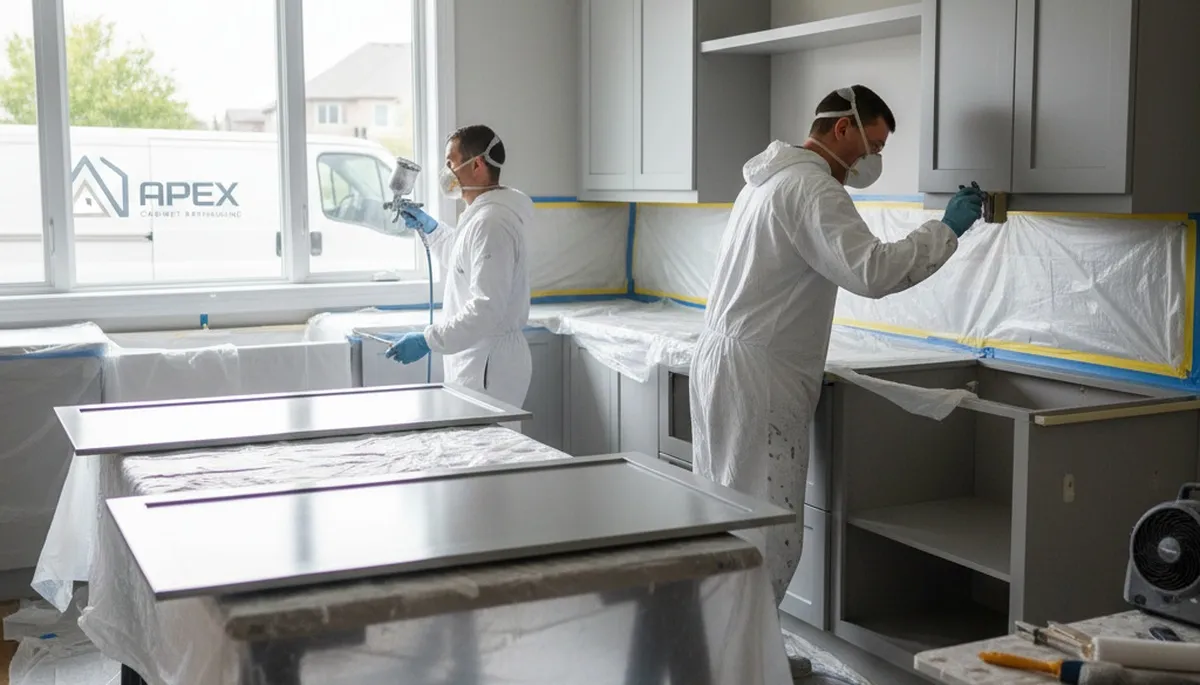 Cabinet painting service in Charlotte, NC by Charlotte Paint Pros for durable kitchen cabinet refinishing