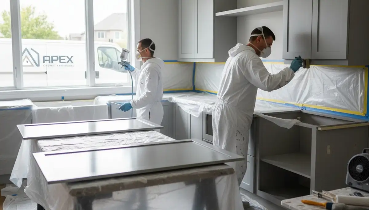 Cabinet painting service in Charlotte, NC by Charlotte Paint Pros for durable kitchen cabinet refinishing