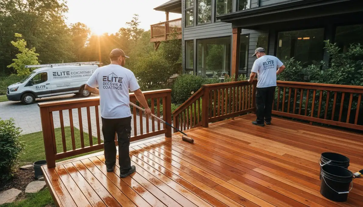 Deck staining service in Charlotte, NC protecting and refreshing a wood deck