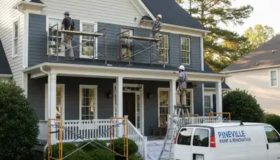 Painting company crew serving Charlotte, NC on a residential exterior painting project